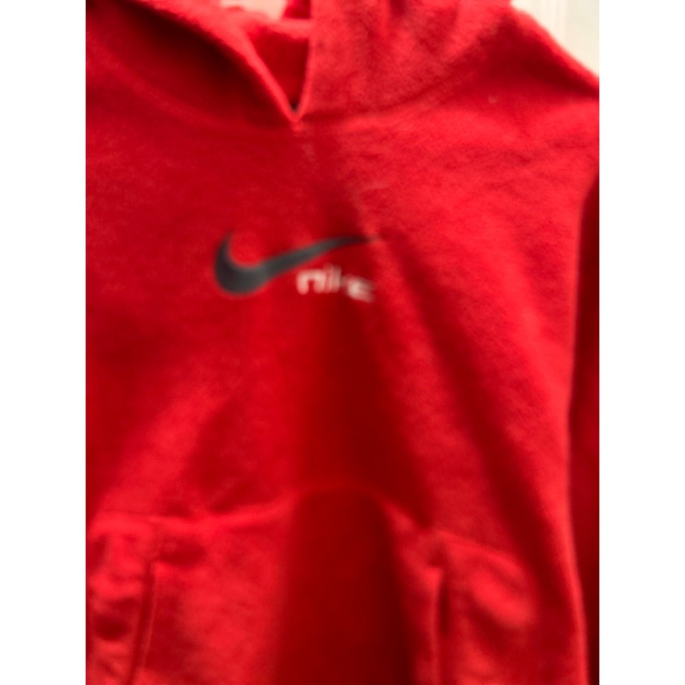 Vintage Nike Red Fleece Pullover Hoodie Embroidered Swoosh Logo Youth Medium - Picture 2 of 7